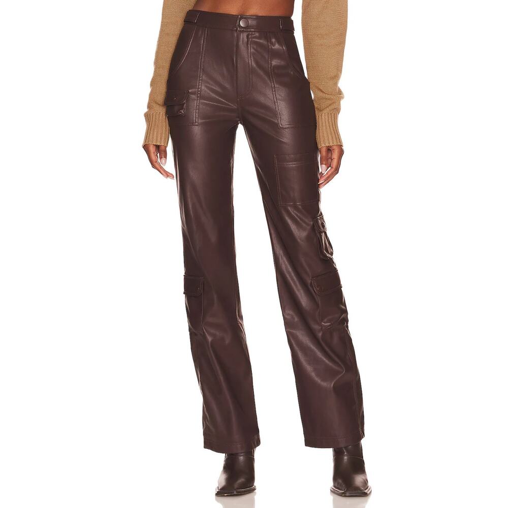 Revolve LPA Germano Faux Leather Cargo Pant Large Chocolate Brown Wide Leg Baggy